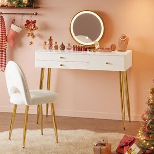 WOLTU: toletta con illuminazione, lampada a LED regolabile sopra lo specchio, toletta con 3 cassetti, ampio piano da 100x40 cm, toletta con sgabello in velluto, bianco+crema+oro