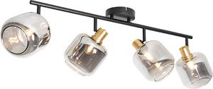 QAZQA - Moderno DeckenSpot I Faretto I Faretto a soffitto I Faretto a soffitto I Faretto I Lampada I Lampada nera con oro I Ottone con vetro fumé 4 luci spot beam-flame - Zuzanna I Soggiorno I Zona notte