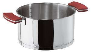 Casseruola Alta due Maniglie in Silicone O'Clock Red �16xh9,50 cm - 1,50 lt -0,95 kg. fondo termo diffusore, corpo in acciaio inox lucidato a specchio