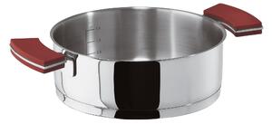 Casseruola BASSA due Maniglie in Silicone O'Clock Red �20xh7 cm - 1,5 lt -1,32 kg. fondo termo diffusore, corpo in acciaio inox lucidato a specchio