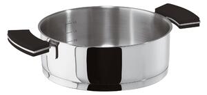 Casseruola BASSA due Maniglie in Silicone 12OCLOCK BLACK �20xh7 cm - 1,5 lt -1,32 kg. fondo termo diffusore, corpo in acciaio inox lucidato a specchio