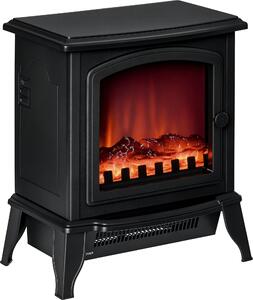 HOMCOM Camino Elettrico Portatile 1000W/2000W con Effetto Fiamma, in ABS e Vetro Temperato, 36.5x24x45.5 cm, Nero