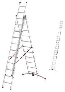 Scala Hailo HobbyLOT, scala combinata in alluminio in 3 parti, 3 x 11 pioli, sistema a piombo