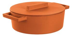 Casseruola OVALE due maniglie con coperchio in Ghisa Smaltata TERRACOTTO 30x25xh13,3 cm - 5, 0 lt.- peso 7,4 kg , terra.cotto curry