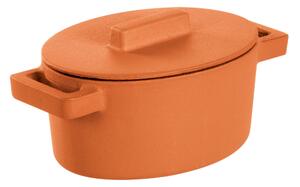 MIni Casseruola OVALE due maniglie con coperchio in Ghisa Smaltata TERRACOTTO 13x10xh7,2 cm -0,45 lt.- peso 1,35 kg , terra.cotto curry