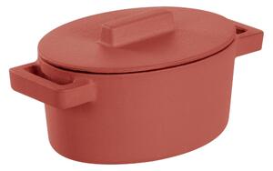 MIni Casseruola OVALE due maniglie con coperchio in Ghisa Smaltata TERRACOTTO 13x10xh7,2 cm -0,45 lt.- peso 1,35 kg , terra.cotto paprica