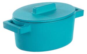MIni Casseruola OVALE due maniglie con coperchio, in Ghisa Smaltata TERRACOTTO 13x10xh7,2 cm -0,45 lt.- Peso 1,35 kg , Terra.Cotto anice
