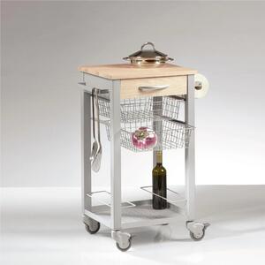 Carrello cucina CUISINE con top in legno Massello di faggio 46x46xh88 cm cestelli estraibili in acciaio cromato
