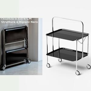 Carrello Portavivande Salvaspazio richiudibile in soli 6 cm SELECT 64x42xh82cm Struttura Nero , ripiani in formica nero sabl�