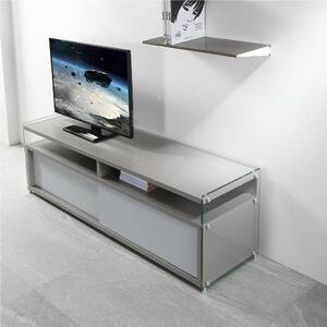Mobile Porta TV aperto in legno 140x39x48h cm colore Grigio Cenere fianchi in vetro trasparente