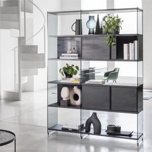 Libreria Composizione byblos 23 ripiani in vetro Fum� Ripiani in Laminato maniglie nero sabl� 149x36xh202 cm Peso 137 kg nero sabl�