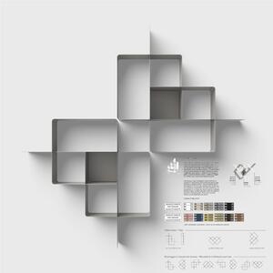Libreria componibile MONDRIAN 5 in alluminio e acciaio verniciati Dimensioni 206xh206 cm elemento 0/75 elemento 22 Marsala Sabl� fondo Marsala Sabl� elemento 25 Marsala Sabl