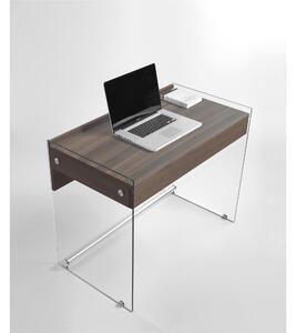 Scrivania portacomputer 100x55xh73 cm MYDESK con cassetto estraibile Olmo Segato Tranche con struttura in vetro temperato da 10 mm