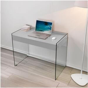 Scrivania portacomputer MYDESK con cassetto estraibile Grigio Tortora con struttura in vetro temperato da 10mm cassetto estraibile Mydesk