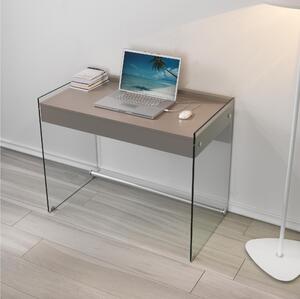 Scrivania Porta Computer MYDESK con cassetto estraibile 100x55x73h cm in vetro temperato da 10 mm con ripiano in laminato colorato