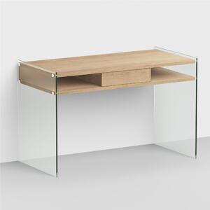 Scrivania portacomputer Dimensioni 120x60xh77 cm SPACE con cassetto scorrevole in laminato ecologico Colore Rovere Naturale con struttura in vetro temperato da 10 mm