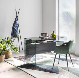 Scrivania Porta Computer SCRIBA 120x55x74h cm ripiano in vetro temperato FUME da 10 mm con spessore del piano in legno 18 cm frontale Nero Carbone