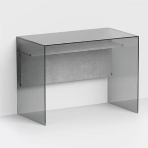 Scrivania Porta Computer SCRIBA 100x55x74h cm ripiano in vetro temperato FUME da 10 mm con spessore del piano in legno 18 cm frontale Cemento