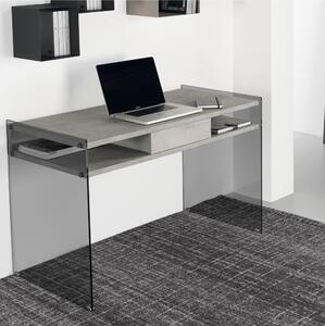 Scrivania portacomputer Dimensioni 120x60xh77 cm SPACE con cassetto scorrevole in laminato ecologico Colore Cemento con struttura in vetro temperato da 10 mm