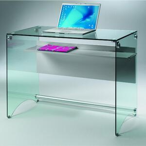 Scrivania Porta Computer in vetro temperato da 10 mm 100x55xh74 cm con ripiano in laminato colorato da 18 mm 22 di profondit� Alluminio - Bianco - Vetro