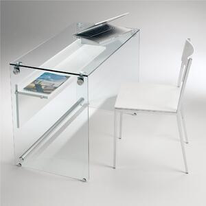Scrivania Porta Computer SCRIBA 100x55x74h cm ripiano in vetro temperato e frontale bianco opaco da 10 mm