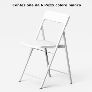 Sedie pieghevoli richiudibili ZETA 6 Altezza seduta 45 cm Pezzi con struttura Alluminio verniciata bianca . chiusa ingombra solo 5 cm seduta e schienale in plastica Bianco
