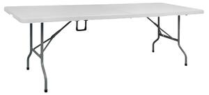 Tavolo rettangolare salvaspazio Pieghevole gambe acciaio e piano resina bianco Dimensioni aperto 243x86x h74 cm catering campeggio giardini