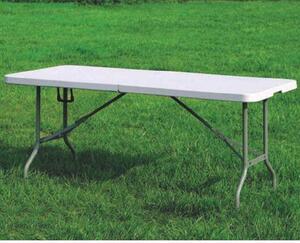 Tavolo rettangolare salvaspazio Pieghevole gambe acciaio e piano resina bianco Dimensioni aperto 122x61x h74 cm catering campeggio giardini
