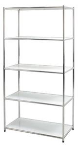 Libreria Scaffale cromato con 5 ripiani bianchi 40x80xh160 cm Cromo