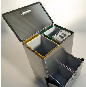Pattumiera Contenitore per la raccolta differenziata FIVE con 5 cestelli 35x53xh72 e Ruote totali 80 L Acciaio inox AISI 430 spazzolato
