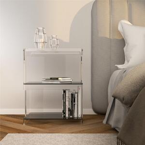 Comodino In metacrilato Fum� con tre ripiani MOD 432, 42,5x34xh56 cm - Struttura leggera e resistente e robusta trasparente