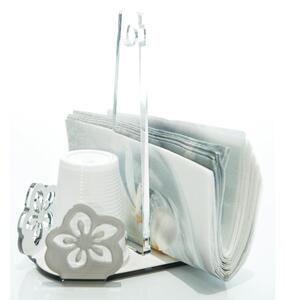 Portabicchieri + portatovaglioli SOPHIE 17x16x21 h cm in plexi con Asta trasparente Fiore Tortora