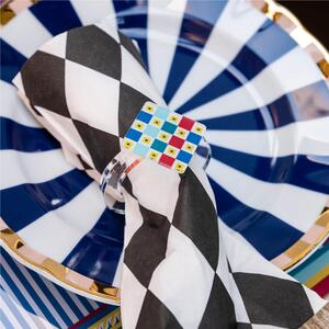 Allaccia tovaglioli ROMBO in cristallo acrilico trasparente con base stampata set da 6 pz 4x4xh5,5 cm decoro FOULARD Multicolor