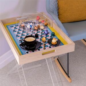 Pliant in cristallo acrilico pieghevole con vassoio in legno MODER DECOR dimensioni 57,5x41xh59,5 cm - 15 mm spessore plexiglas trasparente