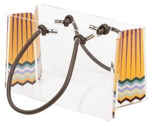 Portariviste, Shop Bag contenitore porta oggetti in plexiglas SMALL Decoro RAIMBOW 20x14x h12 cm colore multicolor manici ecopelle