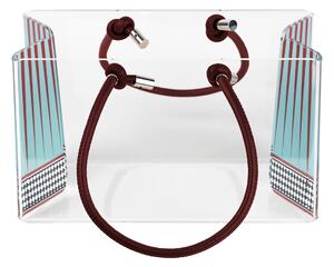 Portariviste, Shop Bag contenitore porta oggetti in plexiglas SMALL Decoro FOULARD 20x14x h 12 cm colore multicolor manici ecopelle