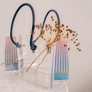 Portariviste, Shop Bag contenitore porta oggetti in plexiglas SMALL Decoro MODERN 20x14x h12 cm colore multicolor manici ecopelle