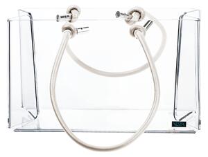 Portariviste, Shop Bag contenitore porta oggetti in plexiglas SMALL Trasparente 20X14x h12 cm colore Trasparente manici ecopelle