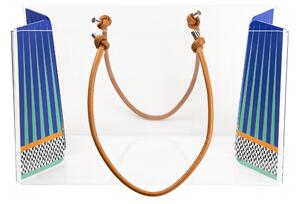 Portariviste, Shop Bag contenitore porta oggetti in plexiglas Decoro ETHNIC 37x54x h37 cm colore multicolor manici ecopelle