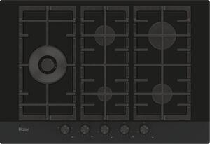 Haier Piano Cottura 5 Fuochi a Gas Larghezza 75 cm (1 Bruciatore Doppia Corona) in Vetro colore Nero - HAVG7WL4HBPB I-Move Series 6