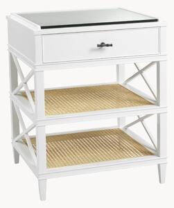 Comodino in legno di mogano e rattan con cassetto e ripiani Bahamas