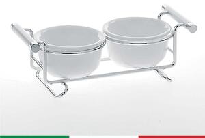 Porta salse ceramica Full Metal 24x10xh6 cm in porcellana bianca ed acciaio in contenitore