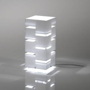 Lampada Da Tavolo QUADRA 19,5x19,5xh51,5 cm in Plexi Bicolore con Intagli colore Bianco
