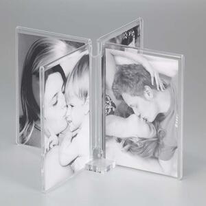 Portafoto in plexiglas 4 sedi doppie per 8 foto 10x15 ICS - 24x24xh16 cm cornice plexiglas trasparente