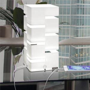 Lampada da tavolo in cristallo acrilico QUADRA USB 11x11xh26 cm con Presa USB 5W-5V