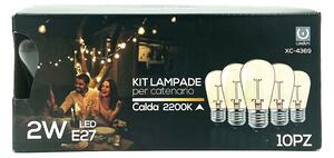 Catena di luci lineare 10 metri con 10 lampadine E27 Bianco caldo 2200K IP65 Nera Wisdom