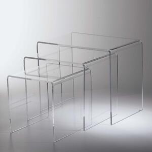 Tavolinetti da Caffe set 3 Pezzi in plexiglas trasparente max ingombro 33x49,5xh 41 cm spesssore 8 mm