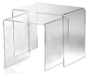 Tavolinetti sovrapponibili set 2 Pezzi in cristallo acrilico dimensione max 33x49,5xh 41 cm spesssore 8 mm