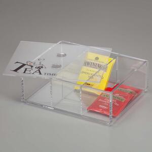 Portacialde in plexiglass con coperchio e 3 divisori ONLY TEA 22X16Xh7 cm Trasparente