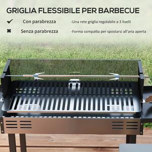 Outsunny Barbecue a Carbone a 3 Livelli con Mensole Pieghevoli e Girarrosto, in Acciaio Inox, 118x32x90 cm, Nero